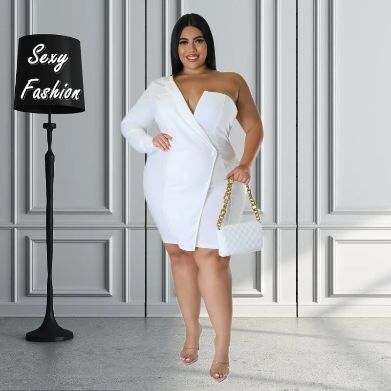 

XL-4XL Spring Summer Women Clothing Plus Size Dresses 2023 Solid Long Sleeve Irregular Mini Sexy Party Evening Dress Outfits