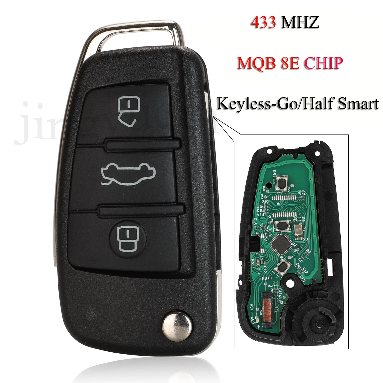 

jingyuqin Folding Remote Car Key For Audi A3 S3 MQB 8E Chip 3Buttons 433MHZ Keyless-Go/Half-Smart Key