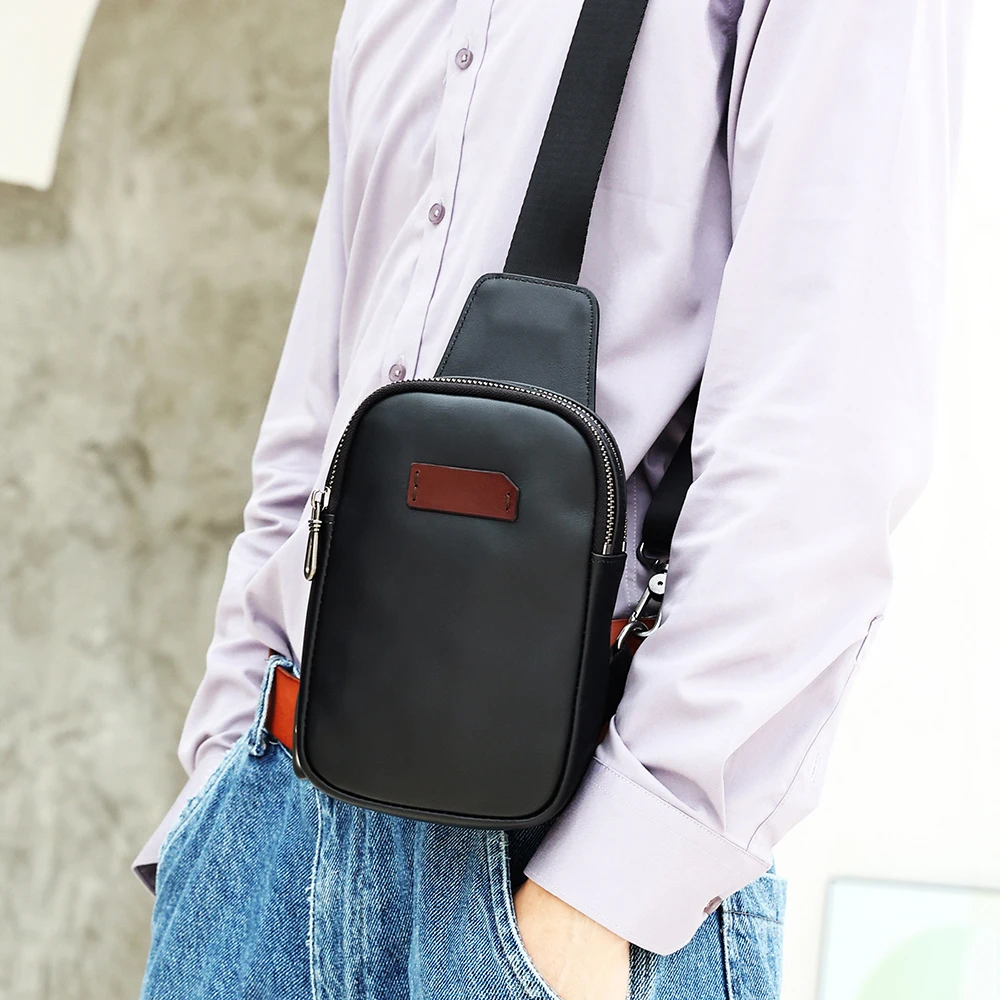 Portable Casual Men's Shoulder Bag Fashion Crossbody Chest Bag Genuine Leather Trend  Chest Bag For Men  New Style