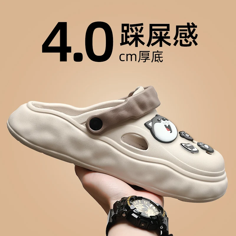QYCKABY New Men's Platform Hole Slippers Outdoor Clogs 4cm Thick Sandals Male EVA Non-slip Flip Flops Home Slides Garden Shoes