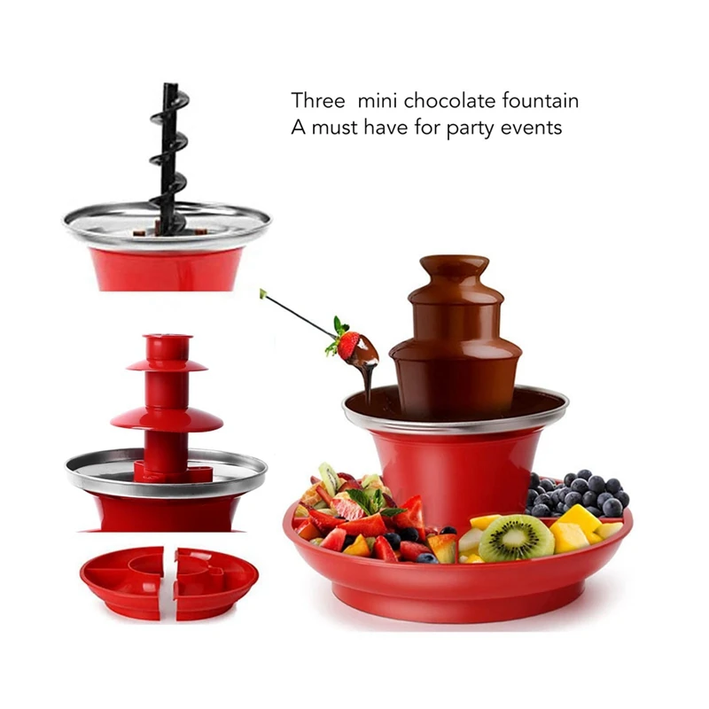 Three Layer Chocolate Fountain Machine Detachable Mini Nostalgia Melting Chocolate Fondue Melt Fondue EU PLUG