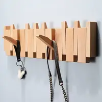Wood Coat Racks Wall Mounted Keys Hats Organizer Entry Door Porch Hanging Coat Rack Piano Keys Shaped Clothes Hooks Home Decor 2