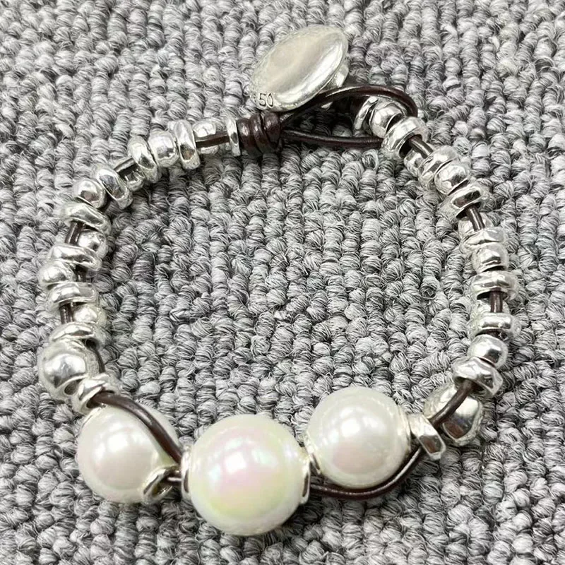 

2022 New UNOde50 Fashion Electroplating 925 Three Pearl Charm Beads Bracelet Holiday Jewelry Gifts