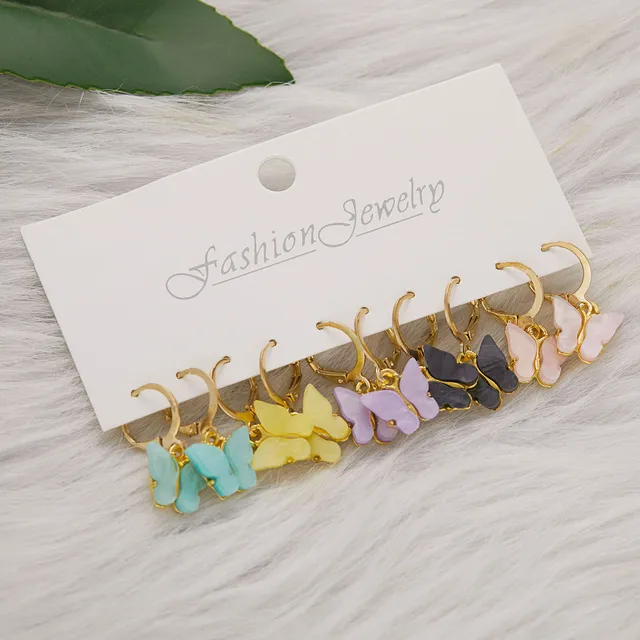 Korean Trendy Geometirc Butterfly Pearl Earrings Set For Women Resin Acrylic Star Heart Round Hoop Earrings Brincos Jewelry Gift ER22Y0078