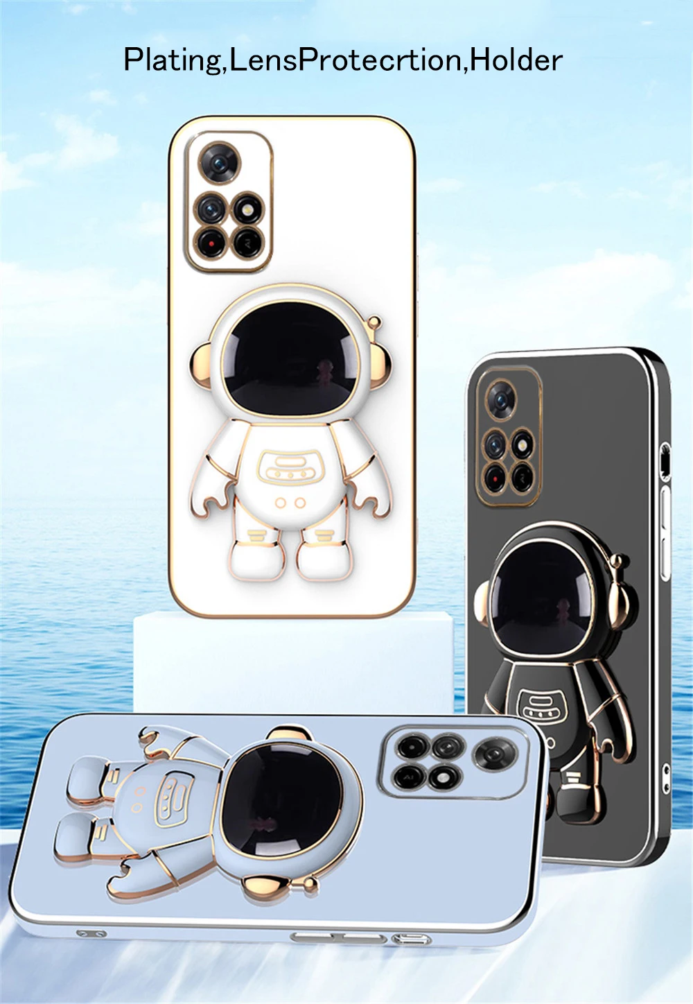 Luxus Überzug Cartoon Astronaut Halter Halterung Fall Für Xiaomi Redmi Hinweis 11 10 9 8 7 Pro 10T 9T 8T 10C 9C 9A 9T Mix4 T_voghion.com