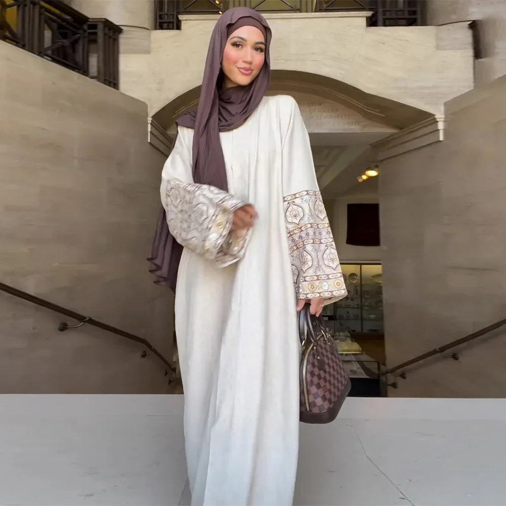 Eid Muslim Abayas 여성용 프린트 원피스, 라마단 빈티지, Jalabiya 파티, 아랍 드레스, 긴 소매, Kaftan Vestidos