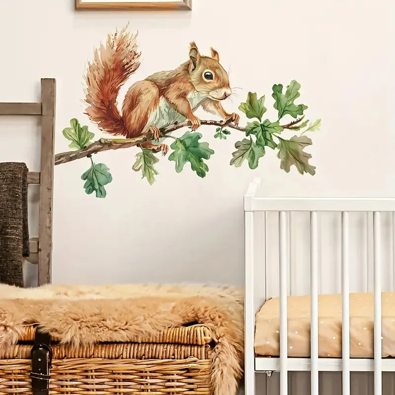 Squirrel on a Branch Wall Stickers Decoration for Living Room, Wall, Bedroom, and Home Decor Car Decals Self-Adhesive