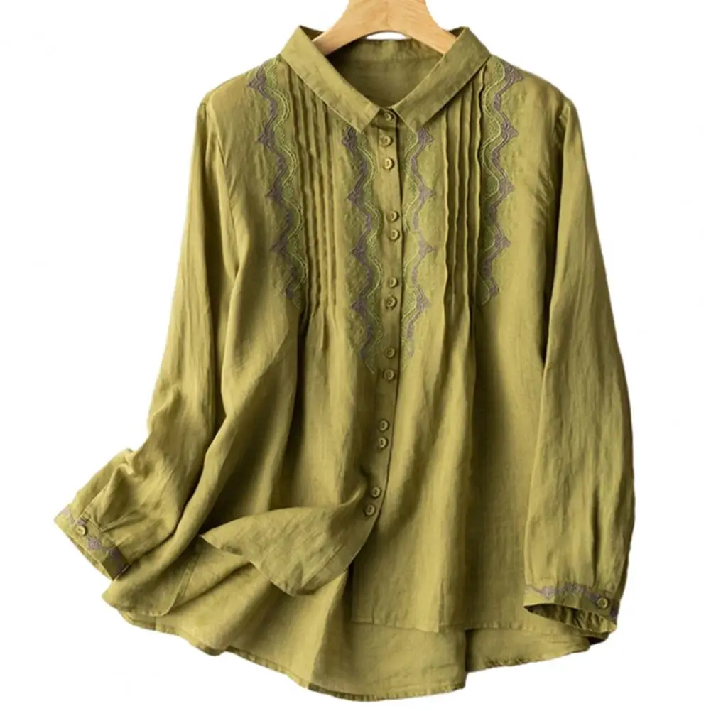 

Women Shirt Lapel Long Sleeve Single-breasted Loose Vintage OL Style Top Spring Blouse