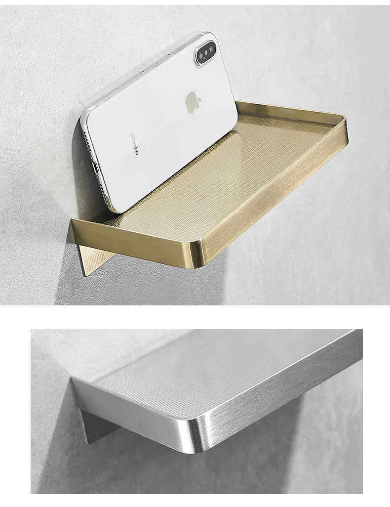 Falangshi Bathroom Shelf Phone Storage Rack Shelves Stainless Steel Wall Mount Shower Basket Holder Phone Holder WB8015