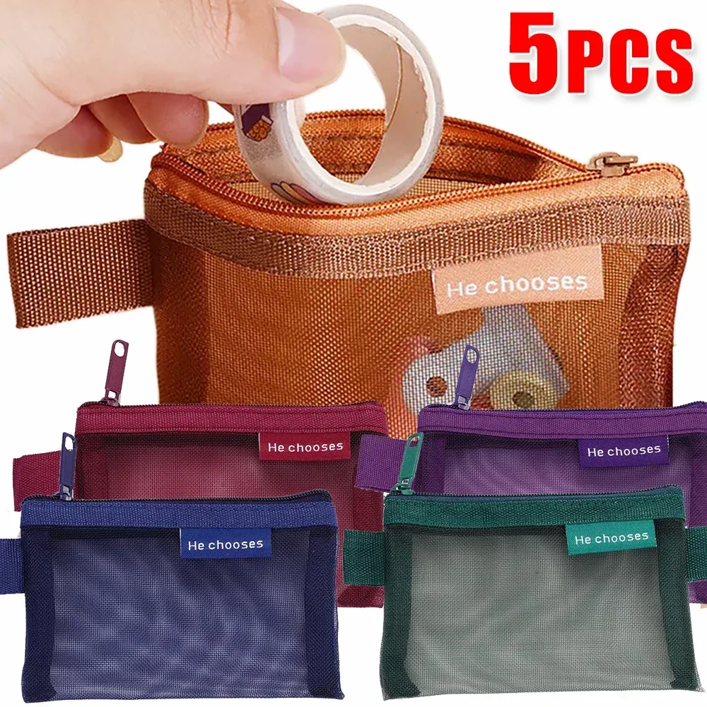 

5/1Pcs Mini Mesh Storage Bags Multi-colour Portable Zipper Pouch Holder Coin Cosmetics Jewelry Travel Organizer Bags For Home