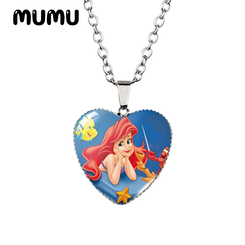 Little Mermaid Heart Necklace - Handmade Glass Pendant Jewelry for Kids