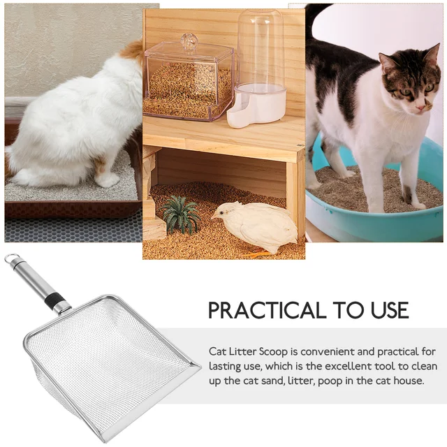 28.5X14X6Cm Stainless Steel Cat Litter Scoop Non Stick Metal Sand Sifter Pet Litter Box Tool Large Capacity 10 Mesh 2X2Mm Screen 6