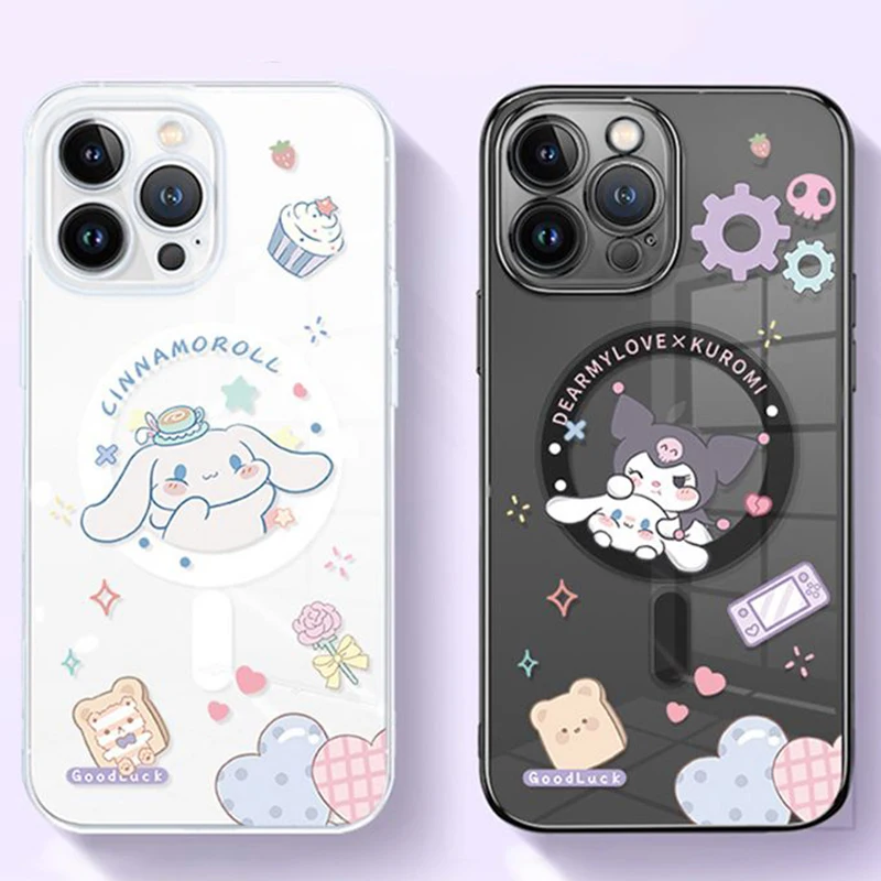

Силиконовый чехол Magsafe Kawaii Cinnamoroll Kuromi для Iphone 12 13 14 Pro Max, чехол для телефона, милый мягкий магнитный Ультратонкий чехол