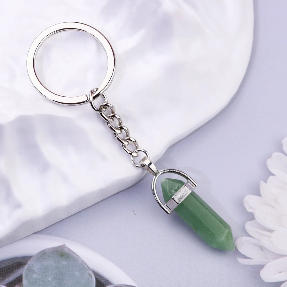 

20pcs Natural Six Angle Raw Ore Stone Keychain Crystal Quartz Women Men Car Key Ring Holder Keyring Jewelry