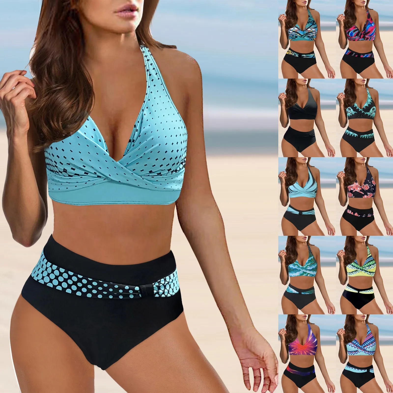 Pieza De Alta Tempt Me Conjunto De Bikini De Cintura Alta De Dos