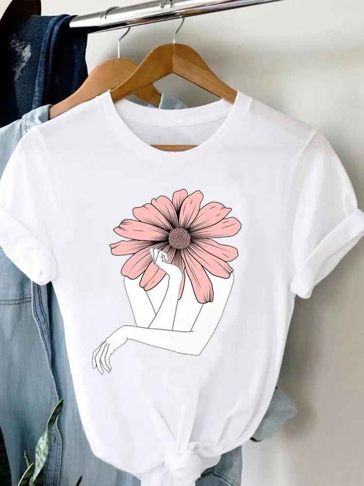 

Flower Lovely Trend Cute 90s Graphic T Top Lady Cartoon Women Fashion Casual Cartoon Tshirts Tee T-Shirt Print Clothing