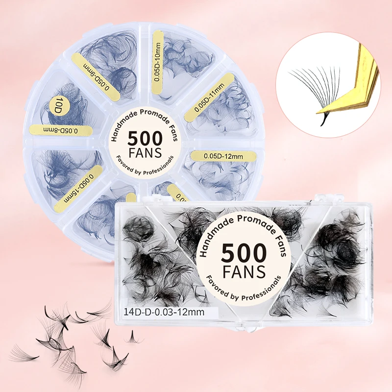 

500 Loose Premade Fans Pointy Base Lash Handmade Individual Bulk False Eyelashes Volume Slim Stem Sharp Fans Eyelash Extension