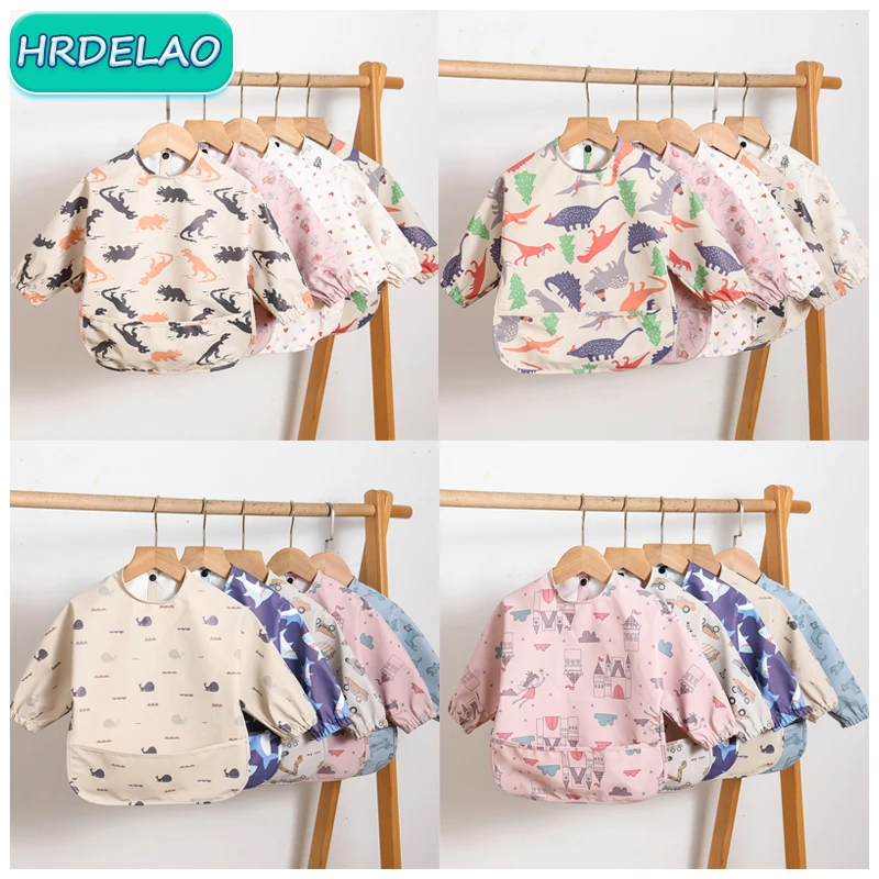 Baby Super Soft Long Sleeve PU Anti Wearing Cartoon Animal Clothes Bib Waterproof Baby Rice Bag Dirt Proof Rices Feeding Clothes