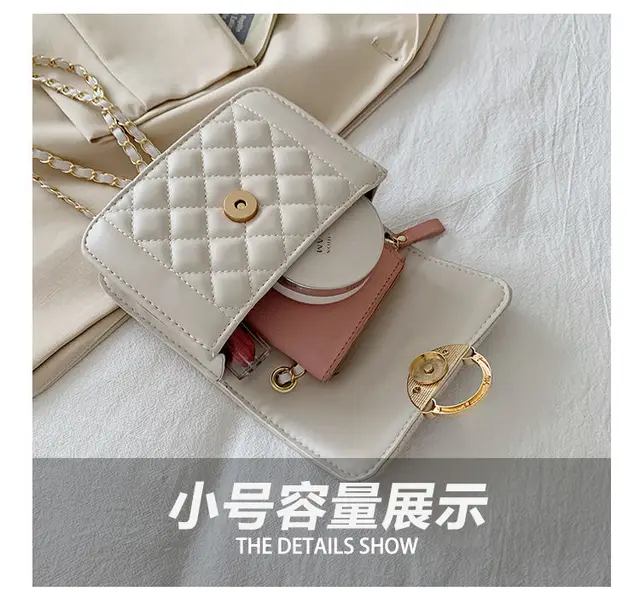 Shoulder Bags for Women Pearls Fashion Diamond Lattice PU Hand Bag