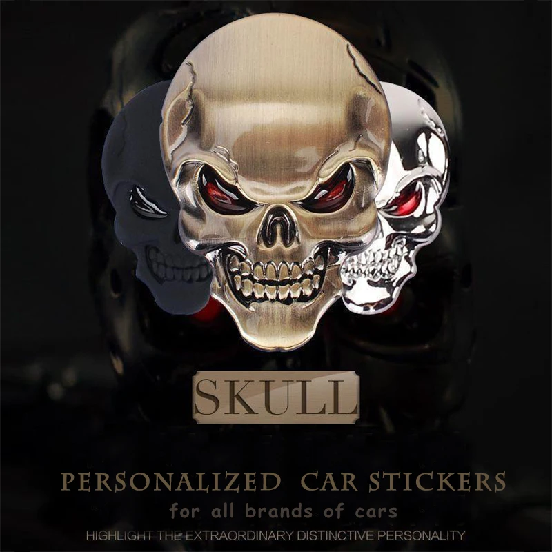 3D metal skull sticker – silver finish