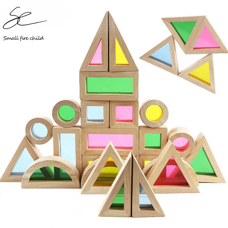 

New Montessori Wooden Rainbow Building Blocks 24PCS Toys for Children 6 Shape 4 Translucent Colours Brinquedo Oyuncak Brinquedos