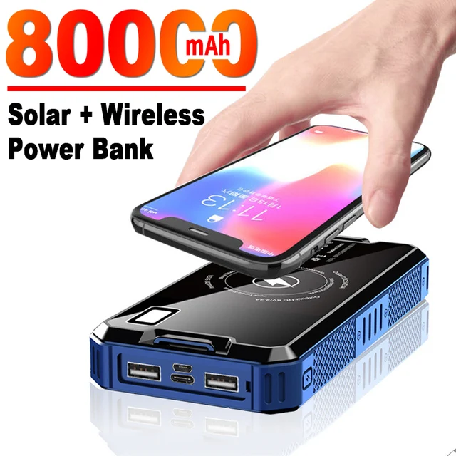 80000mAh Solar Wireless Power Bank High Capacity Portable External Battery with LED Flashlight Outdoor Travel for IPhone Xiaomi 1