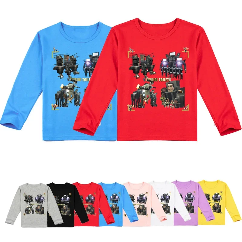

Skibidi Toilet 2023 Children's Clothing Monitor Toilet Man Print Casual Anime Long Sleeve T-Shirt for Boys and Girls