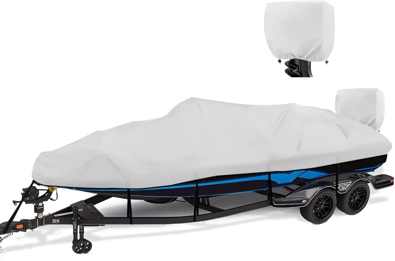 20-22 ft feet 1200D Waterproof Boat Covers with Motor Cover Fits Bass Boat, V-Hull Tri-Hull Boat,Fish & Ski Boat