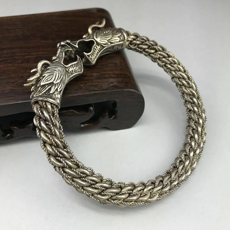 

Old Chinese Wonderful Handwork Miao Silver Dragon Bracelet