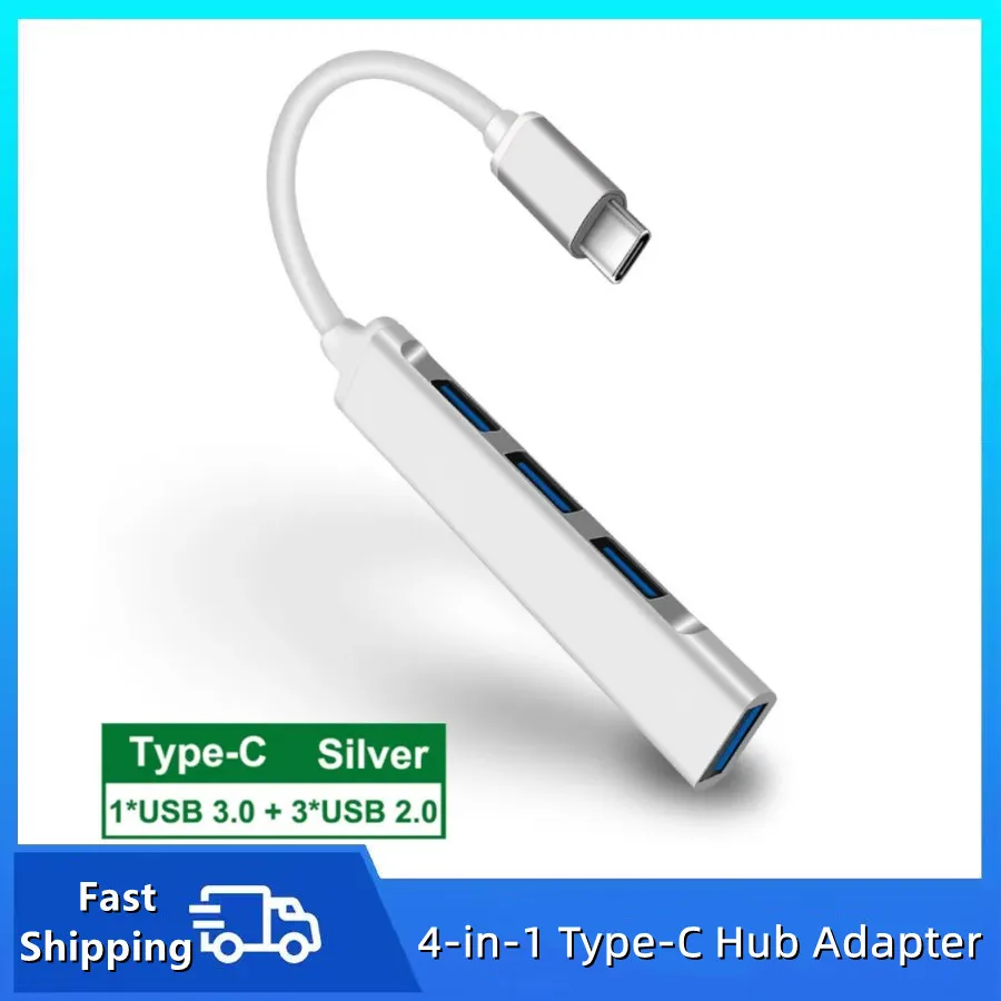 Universal 4-Port USB & Type-C Hub Adapter for Multi-Device Connectivity