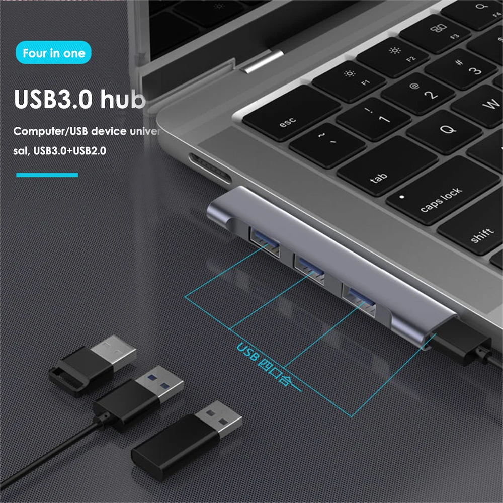 PD 고속 USB-C USB 허브, USB 3.0 사용, 5Gbps 휴대용 C타입 도킹 스테이션, 컴퓨터 액세서리용 4 in 1 USB 허브