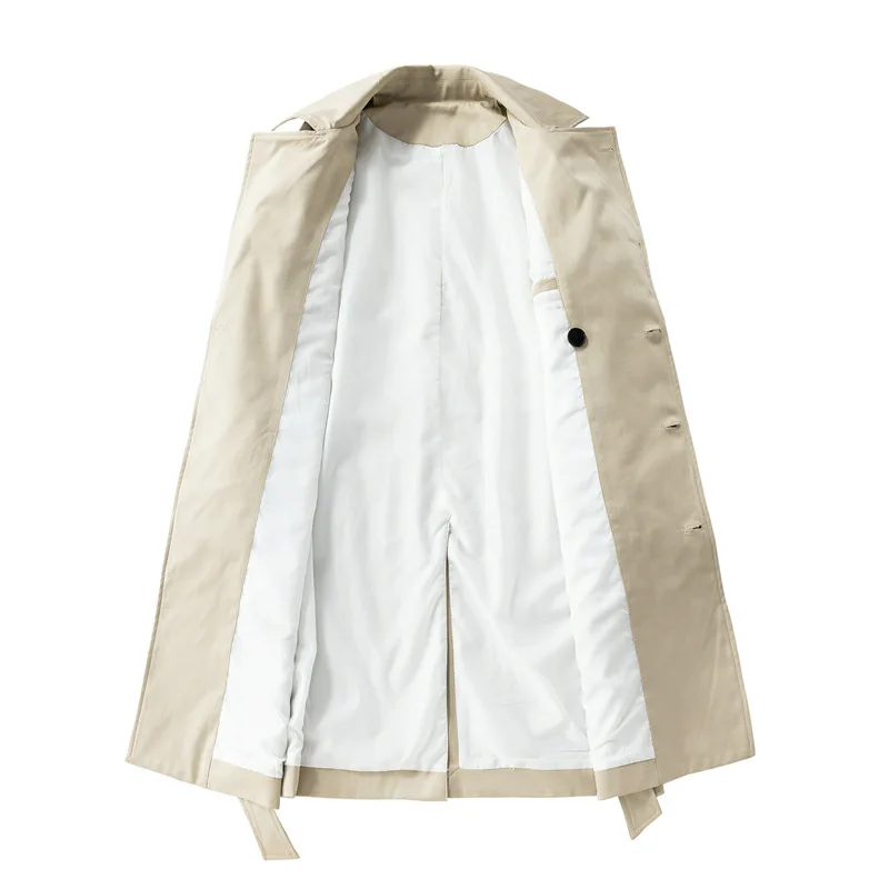 New Men's Double Breasted Trench Coat Mid-Length Loose Fit Windbreaker Spring/Autumn Fashionable Outerwear for Casual Office