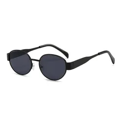 Chic Personalized Oval Metal Frame Myopia Sunglasses (Black Grey)