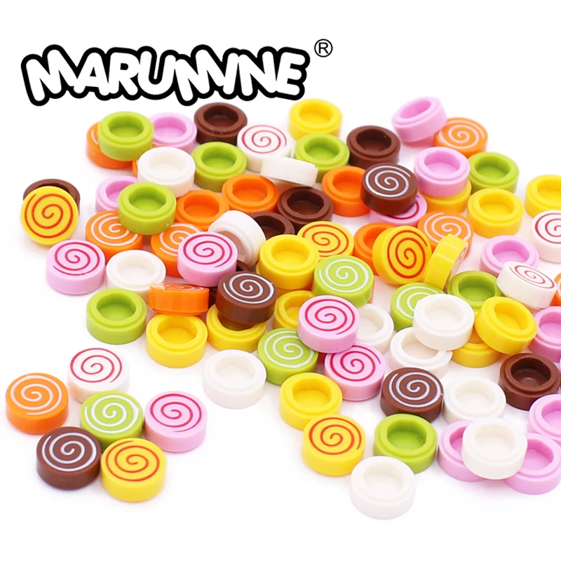 

Marumine 98138 pb013 плитка круглая 1x1 со спиральным узором Обучающие строительные блоки игрушки для детей MOC пончик леденец блоки