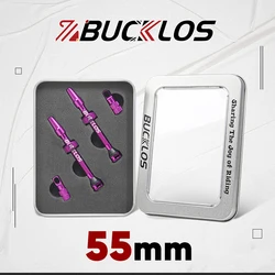 BUCKLOS Premium Aluminum Alloy Tubeless Bicycle Valves - Presta Valve (Purple - 55mm)