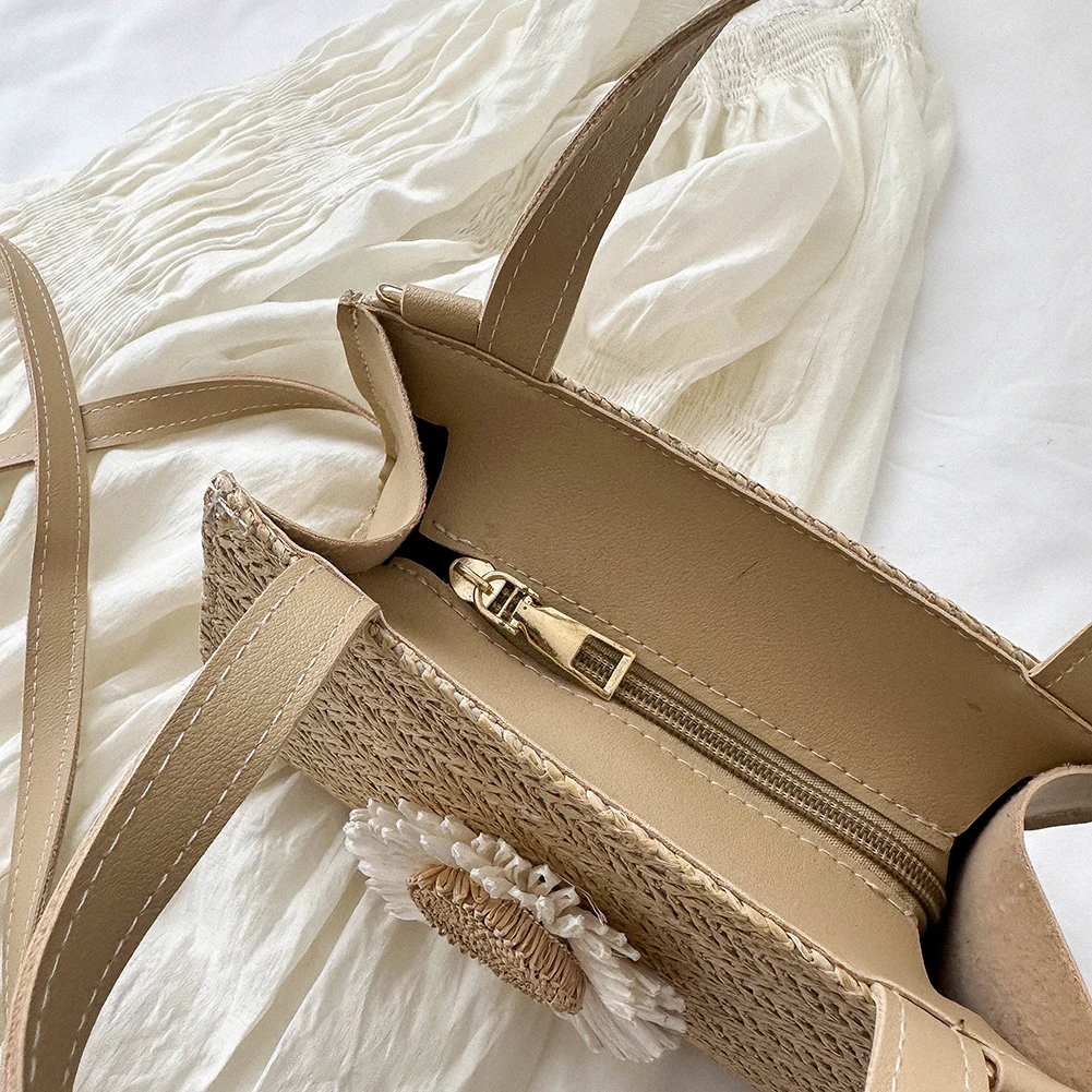 Straw Beach Bag Adjustable Strap Crossbody Bag for Women