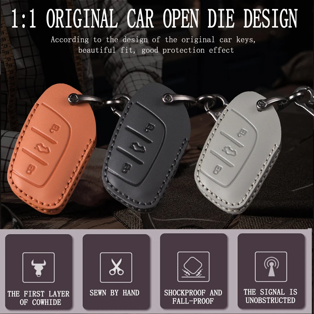 Elegant 3-Button Leather Key Cover Case