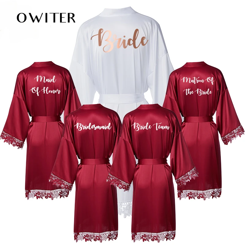 

Matte Satin Robe Summer Wedding Bridesmaid Robes Maid of Honor Leaf Lace Robes for Women Bathrobe