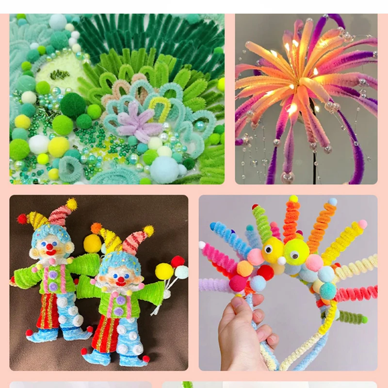 Chenille Rod Pipe Creative DIY Plush Wires Twist Stick Hair Strip Kids Flower Handmade Educational Toy 100~1000Pcs