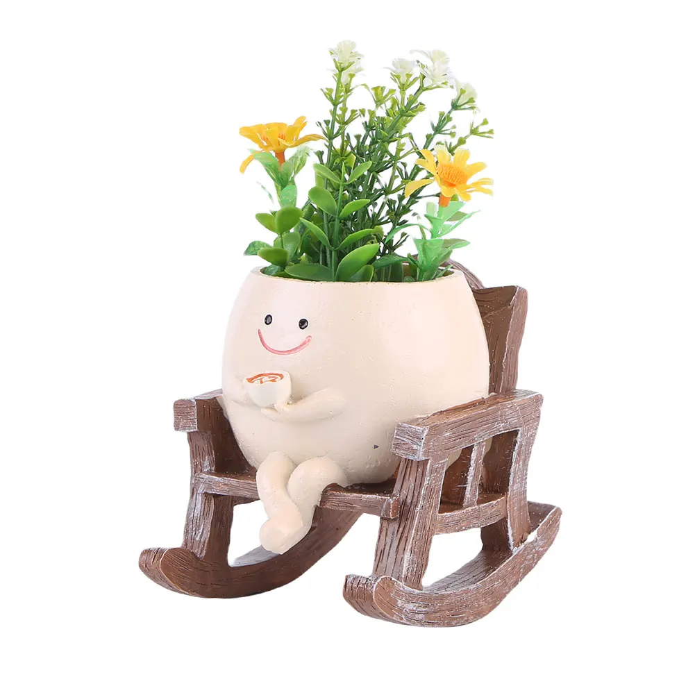 Plant Rocker Rocking Chair/Swing Face Plant Pot Succulent Planter Cute Resin Head ...