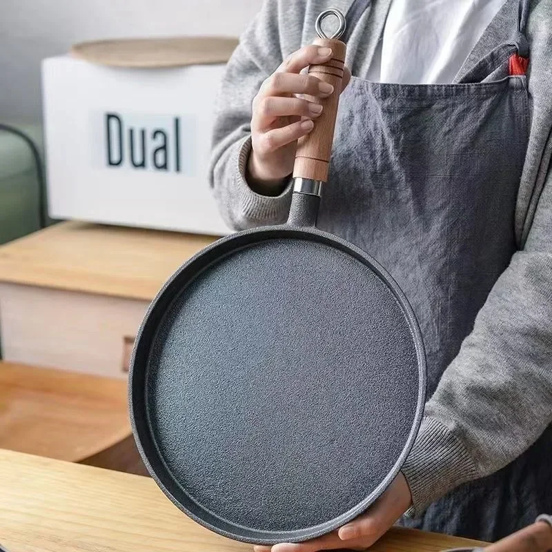 23cm Cast Iron Frying Pan Uncoated Non-stick Egg Pancake Pan Crepe Maker Steak Frying Pot Gas Induction Cooker Kitchen Cookware