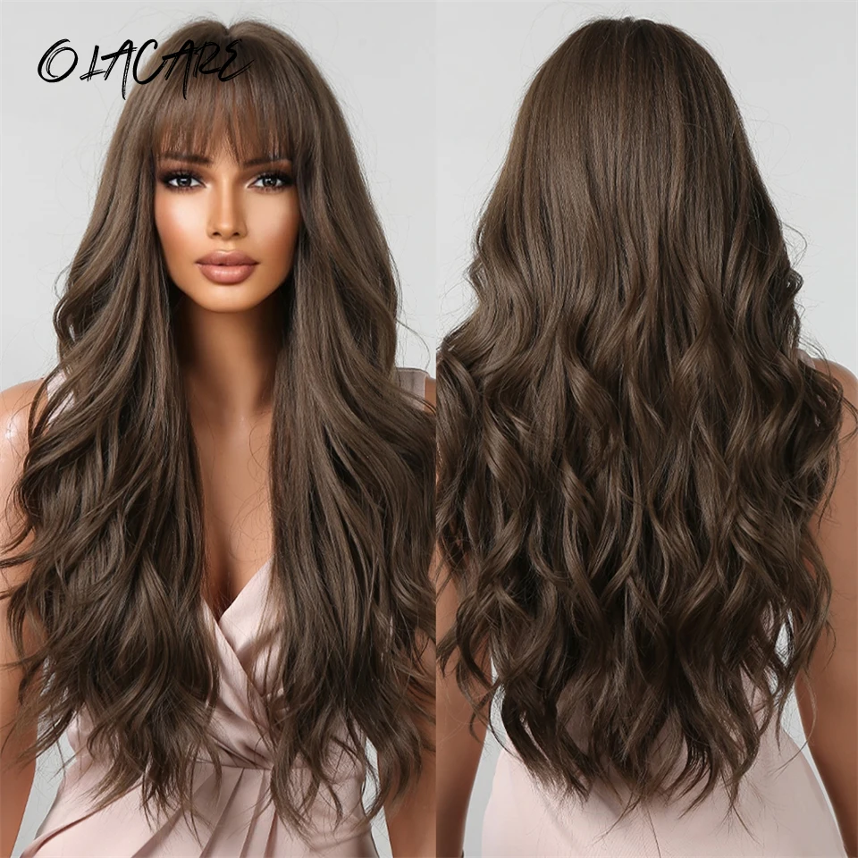 Synthetic Wavy Wig for Women with Bangs Long Natural Hair