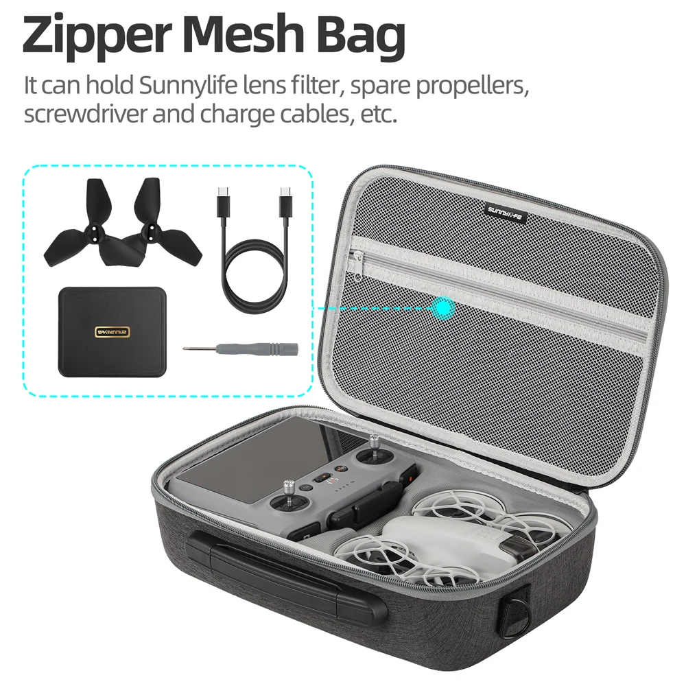Sunnylife Storage Bag for DJI NEO Carrying Case Handbag Travel Protective Case with Shoulder Strap Drone RC 2 Controller Box