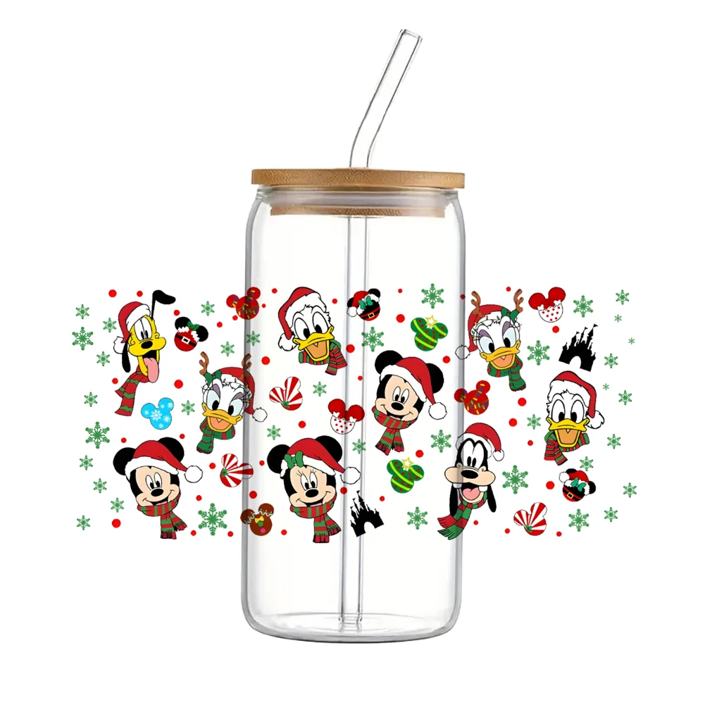 thumbnail image 1 of Pegatinas de transferencia UV DTF de Mickey Mouse con dibujos animados de Disney para Navidad, calcomanías de transferencia a prueba de agua para envolver vasos de vidrio de 16 oz, 1 of 5