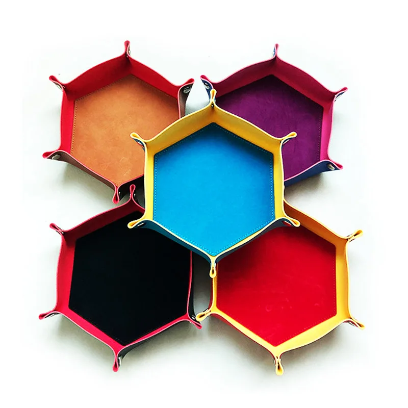 Bescon Hexagon Folding PU Leather and Velvet Dice Tray, Portable Dice Holder for DND, RPG, MTG Dice Gaming D&D Table Games 5