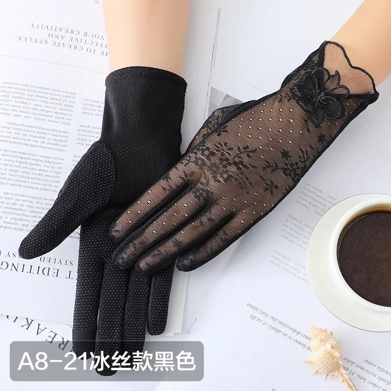 Summer Women Driving Gloves Autumn Non Slip Sunscreen Anti-UV Short Gloves Women Thin Ice Silk Lace Touch Screen Glove for driving gloves
