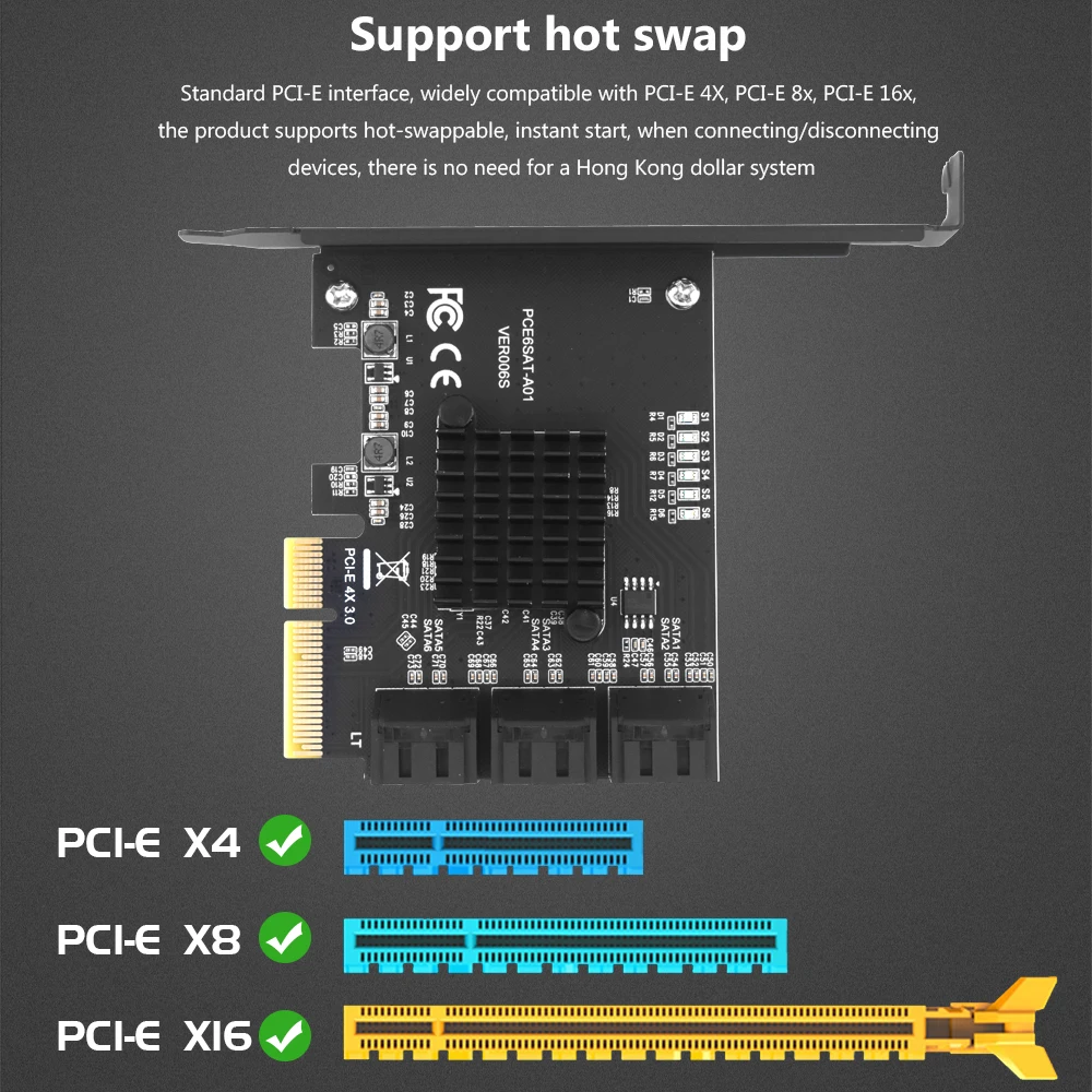 PCIE 4X To 6 Ports SATA 3.0 6 Gbps Expansion Card for HDD SSD