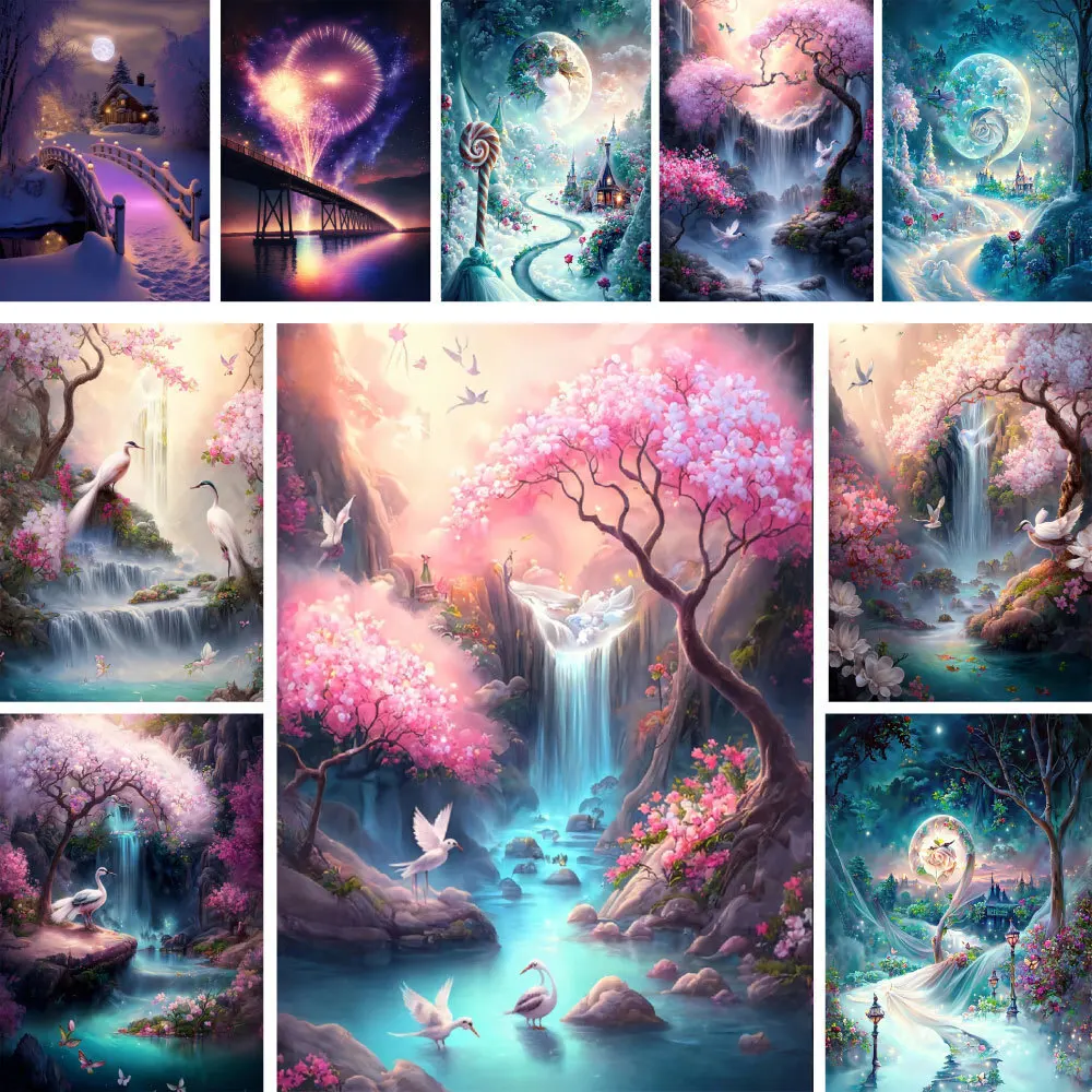 Wasserfall Landschaft Gedruckt Kreuzstich Stickerei Set DMC Fäden Hobby Handgemachte Handwerk Malerei Raum Dekor Zahnseide Mulina