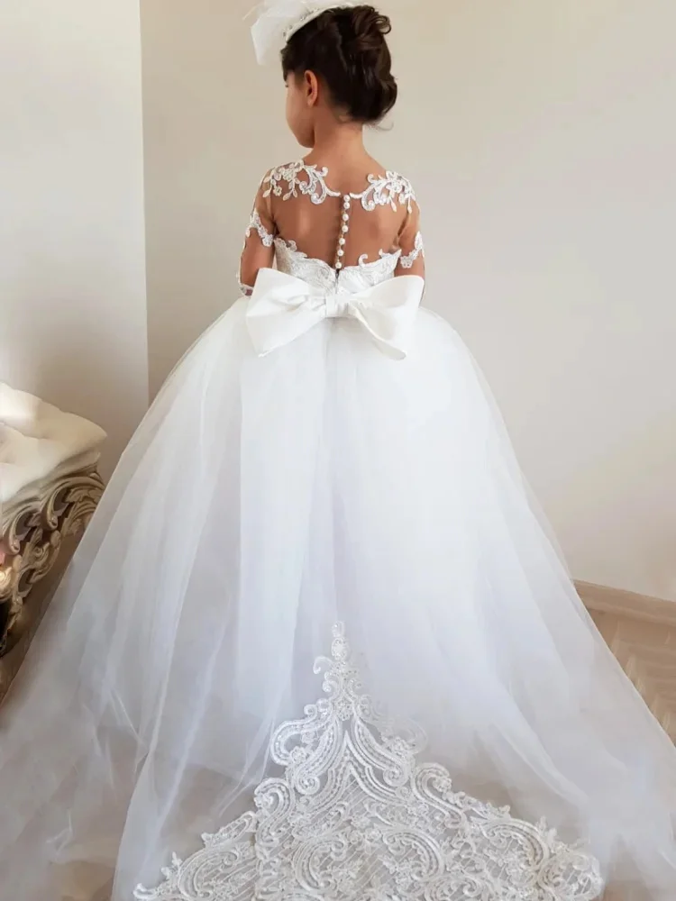 Vestido Menina MCieloLuna Flor Pérolas Laço Rosa