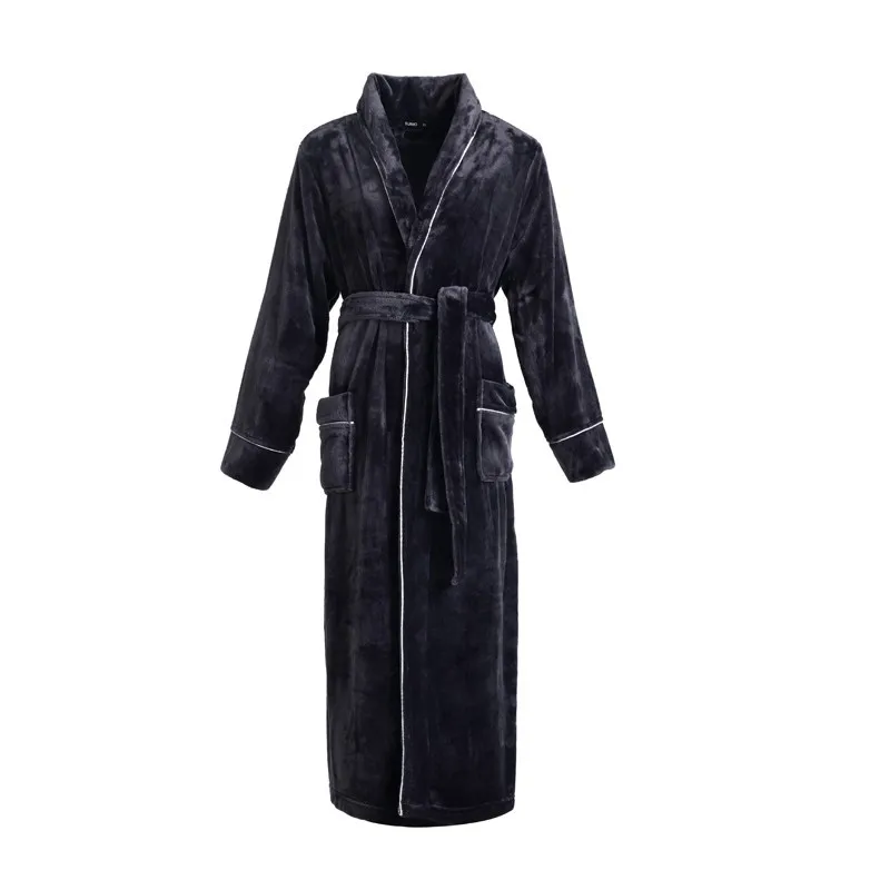 2024 Women Winter Solid Color Long Warm Flannel Bathrobe Plus Size Thick Bath Robes Men Sleepwear Solid Dressing Gown
